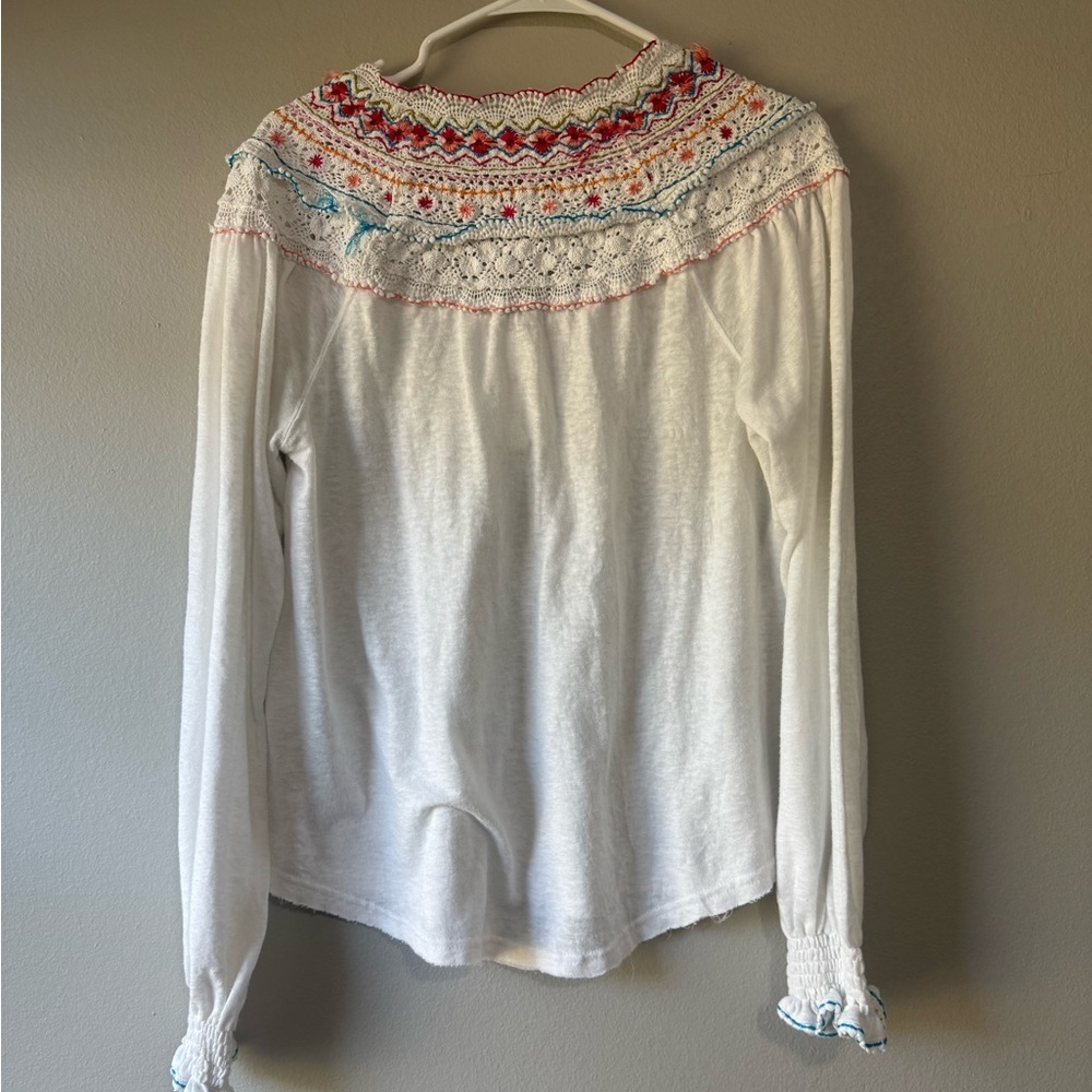 Free People Siesta Fiesta embroidered light tunic top in white Cream Blouse S - Picture 5 of 7